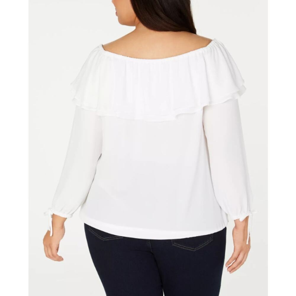 Michael Kors Women's White Ruffled Off-the-shoulder Blouse Top Plus Size 1X - Picture 2 of 6